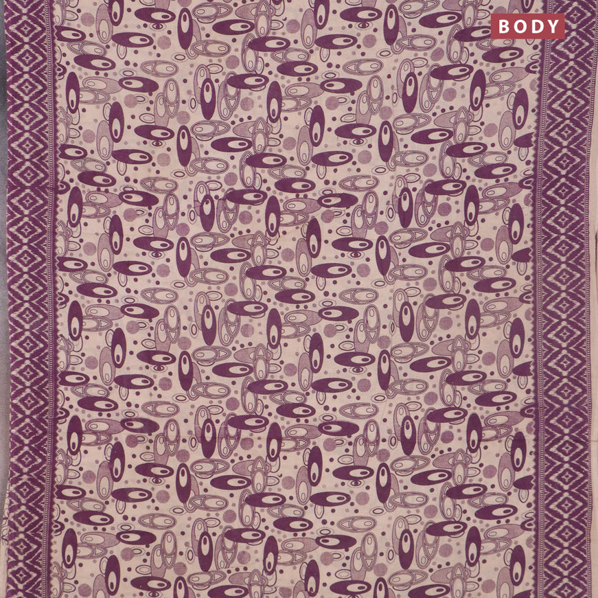 Kalamkari cotton saree beige and violet with allover prints and printed border