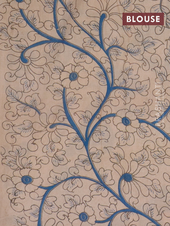Kalamkari cotton saree grey and cs blue with allover prints and printed border