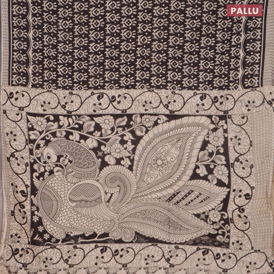 Kalamkari cotton saree black and beige with allover butta prints and printed border