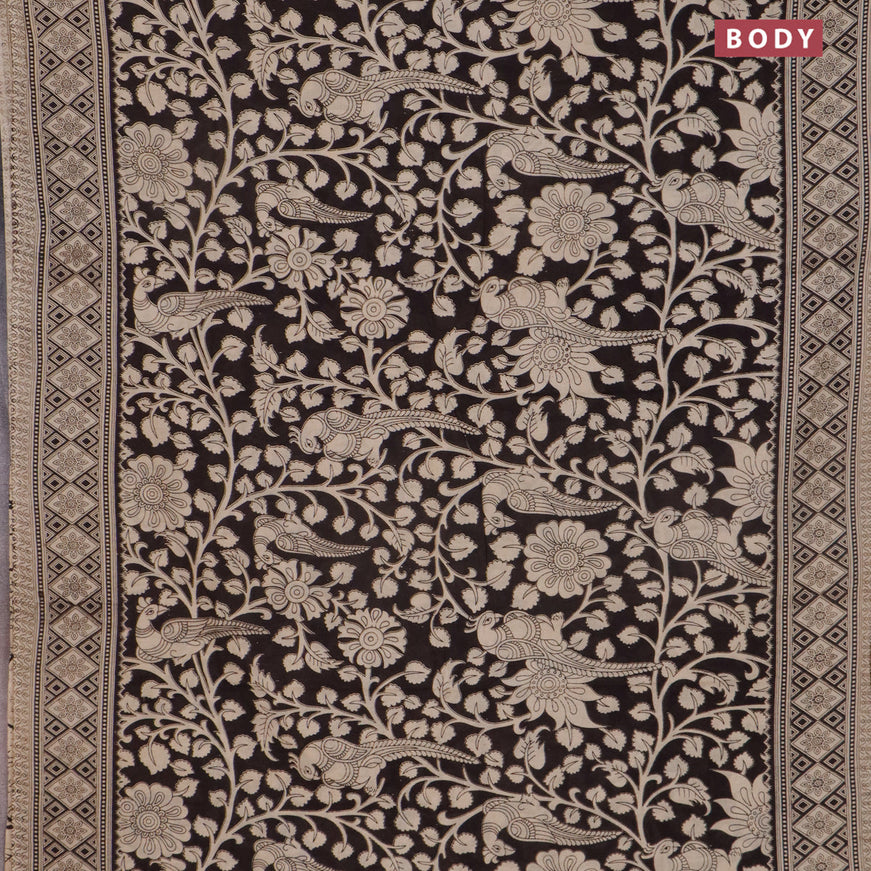 Kalamkari cotton saree black and beige with allover prints and printed border