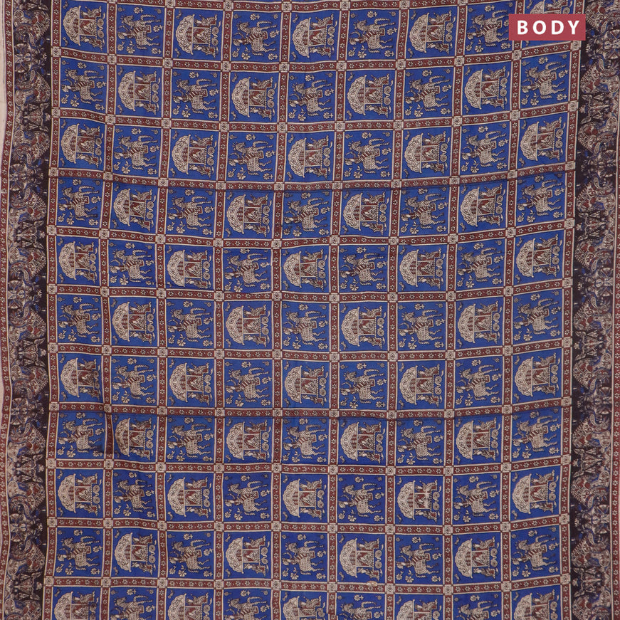 Kalamkari cotton saree blue and deep maroon with allover prints and printed border