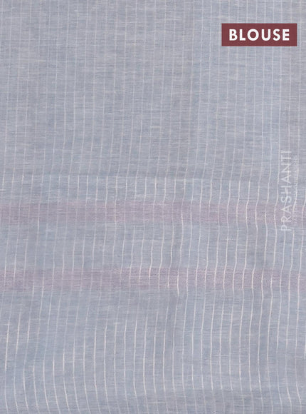 Pure linen saree greyish blue with plain body and silver zari woven piping border