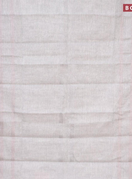Pure linen saree pastel grey with plain body and silver zari woven piping border