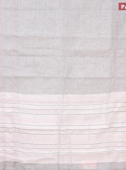 Pure linen saree pastel grey with plain body and silver zari woven piping border