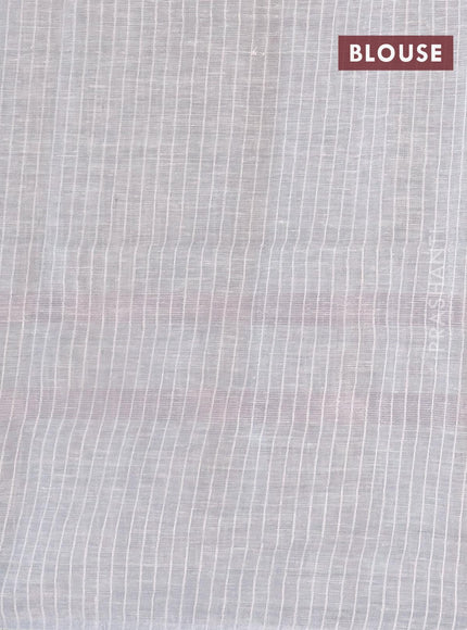 Pure linen saree pastel grey with plain body and silver zari woven piping border
