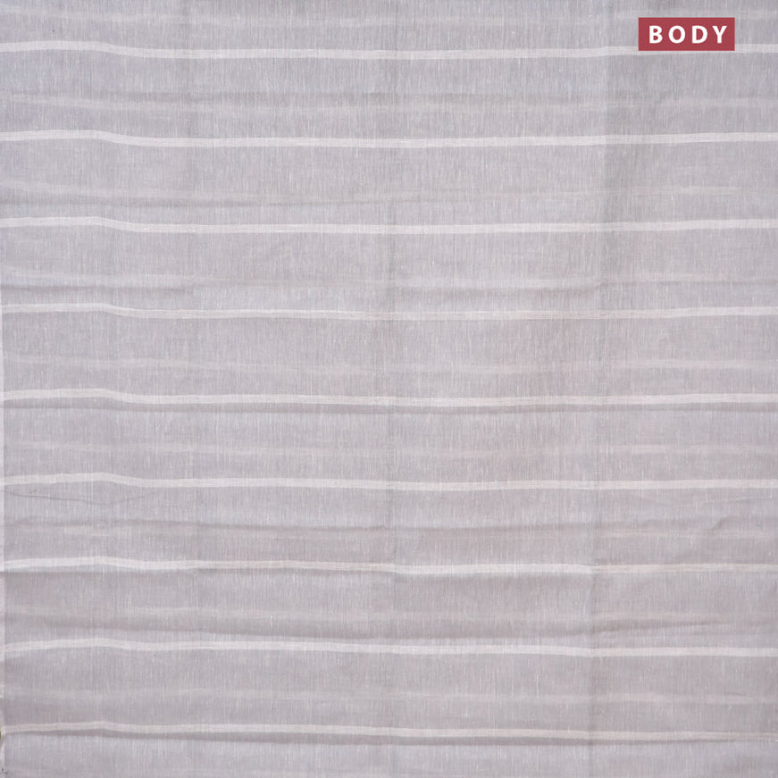 Pure linen saree grey and off white with silver zari stripe pattern and silver zari woven piping border
