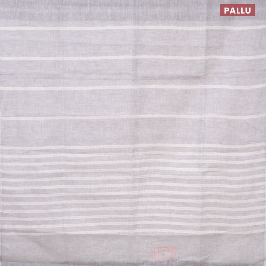 Pure linen saree grey and off white with silver zari stripe pattern and silver zari woven piping border
