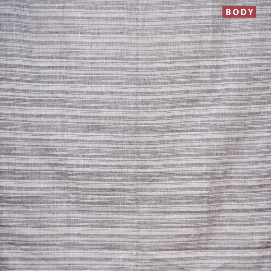 Pure linen saree black and off white with allover stripe pattern and silver zari woven piping border