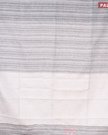 Pure linen saree black and off white with allover stripe pattern and silver zari woven piping border