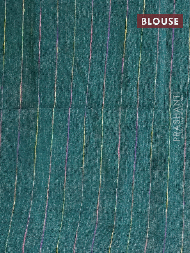 Pure linen saree green with plain body and piping border