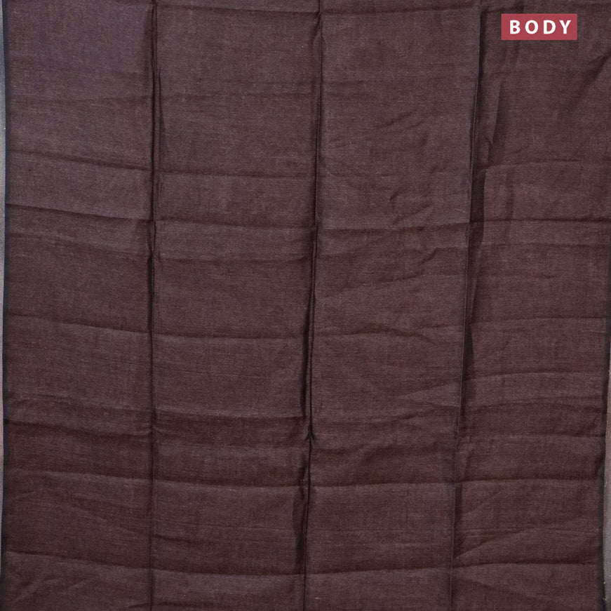 Pure linen saree rosy brown with plain body and piping border