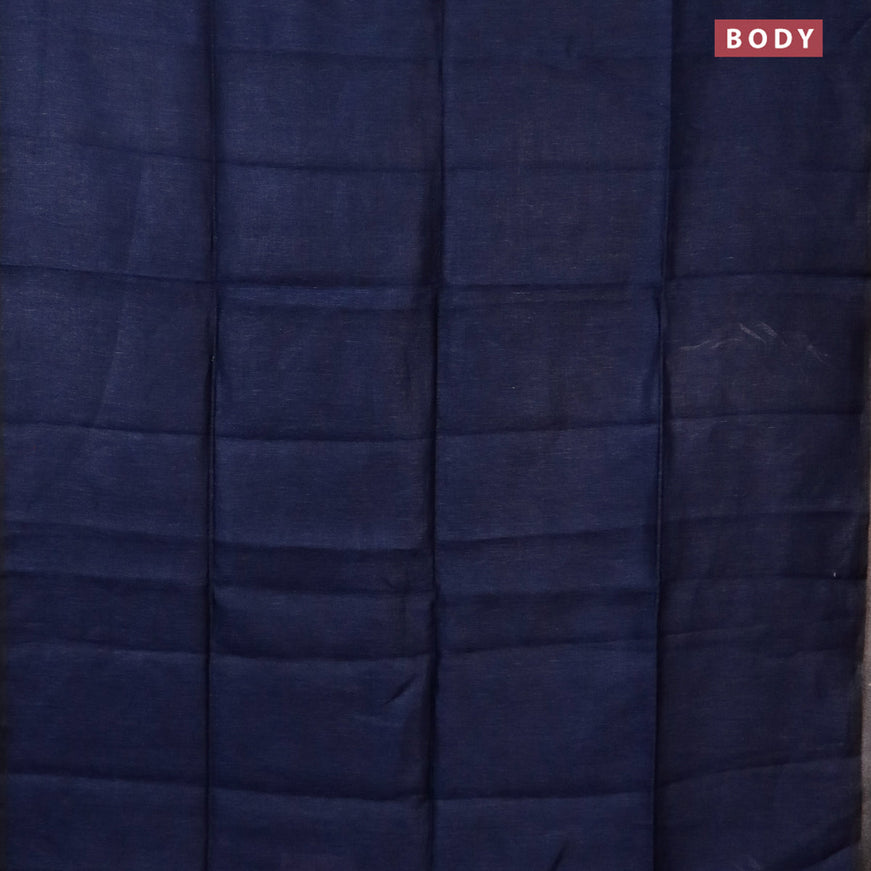 Pure linen saree navy blue with plain body and piping border
