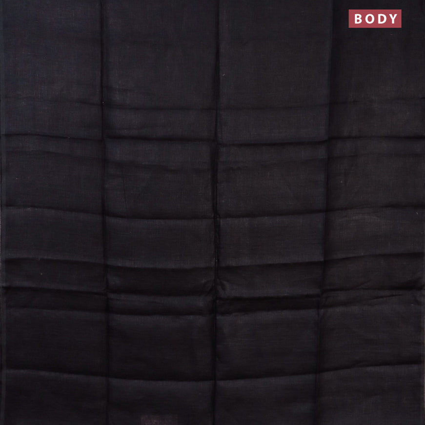 Pure linen saree black with plain body and piping border