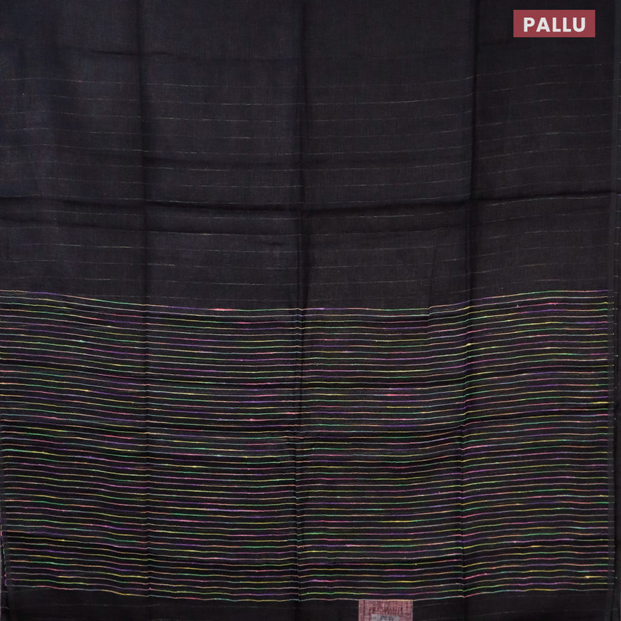 Pure linen saree black with plain body and piping border