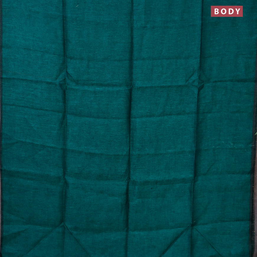 Pure linen saree peacock green with plain body and piping border