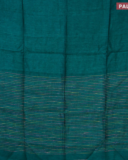 Pure linen saree peacock green with plain body and piping border