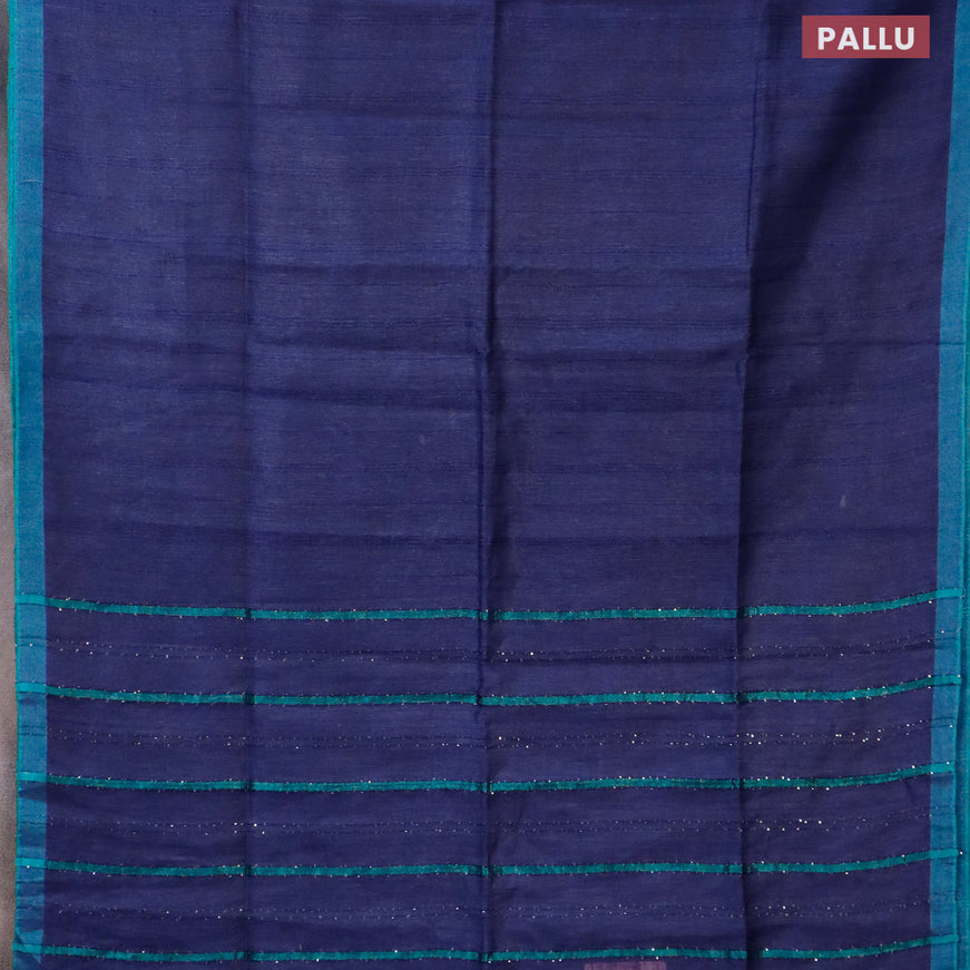 Pure linen saree blue and teal blue with zari weaves and zari woven border