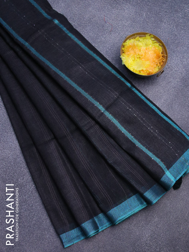 Pure linen saree black with zari weaves and zari woven border
