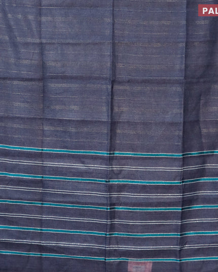 Pure linen saree grey and teal blue with zari weaves and zari woven border