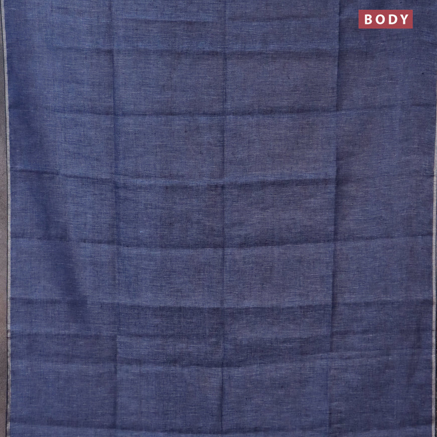 Pure linen saree blue shade with plain body and silver woven piping border