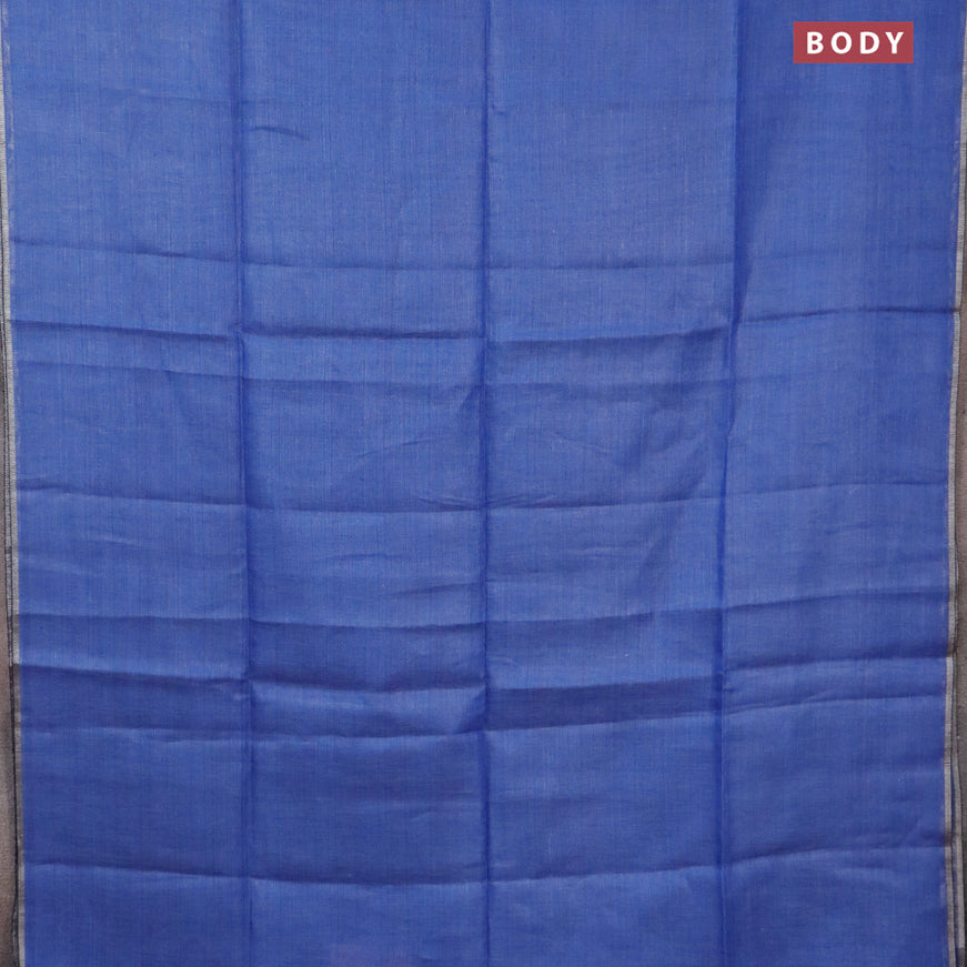 Pure linen saree blue with plain body and silver woven piping border