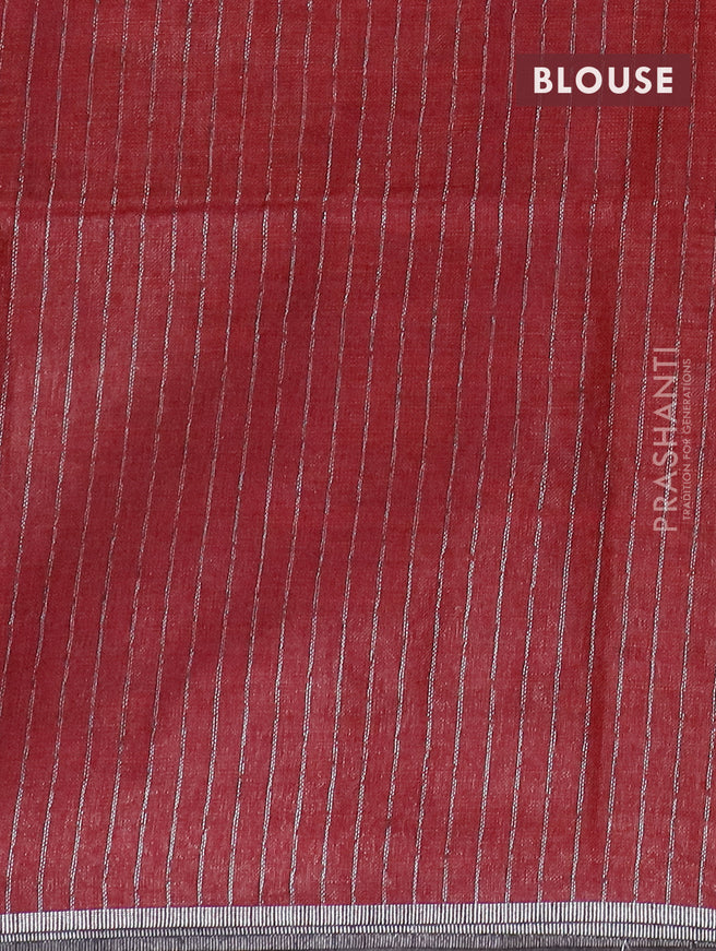 Pure linen saree maroon with plain body and silver woven piping border