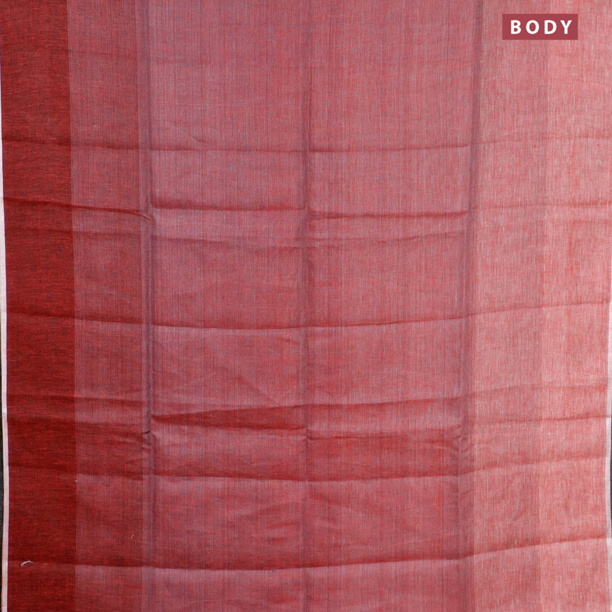 Pure linen saree dual shade of red and grey with plain body and silver woven piping border
