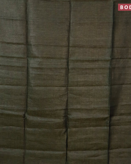 Pure linen saree sap green with plain body and silver woven piping border