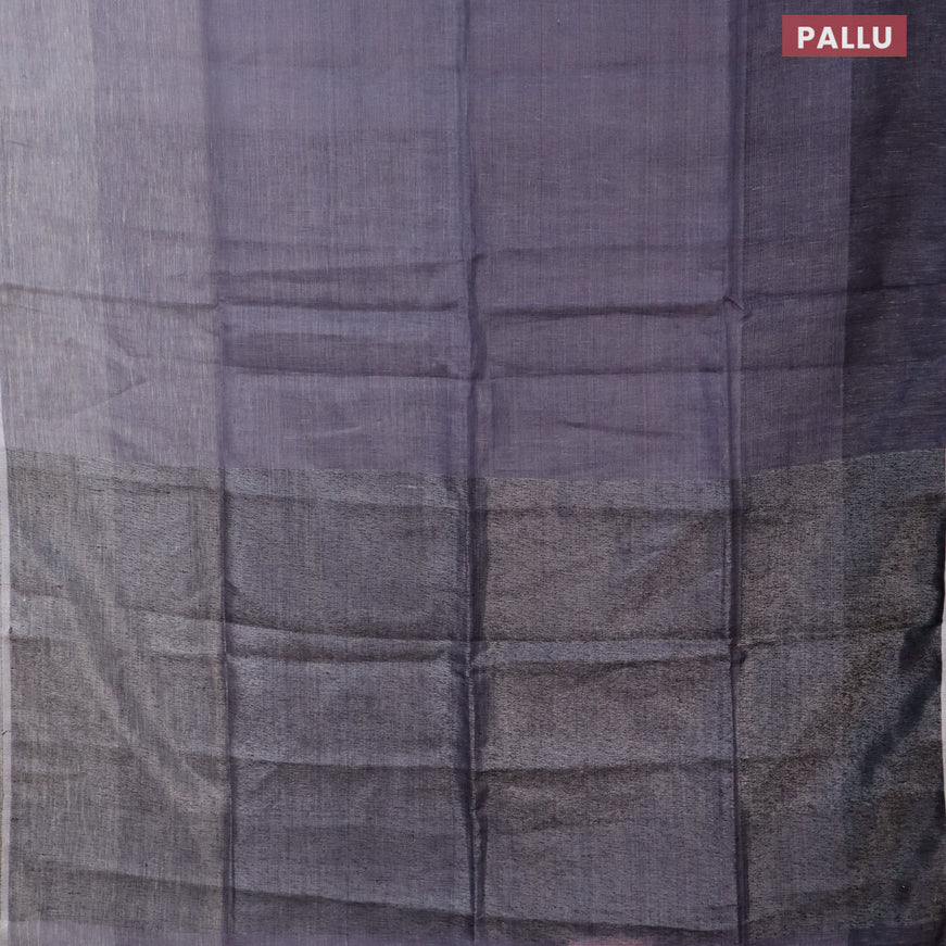 Pure linen saree grey with plain body and silver woven piping border