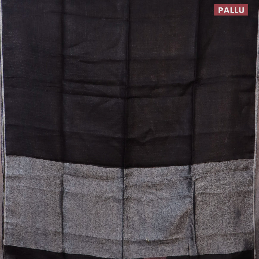 Pure linen saree black with plain body and silver woven piping border