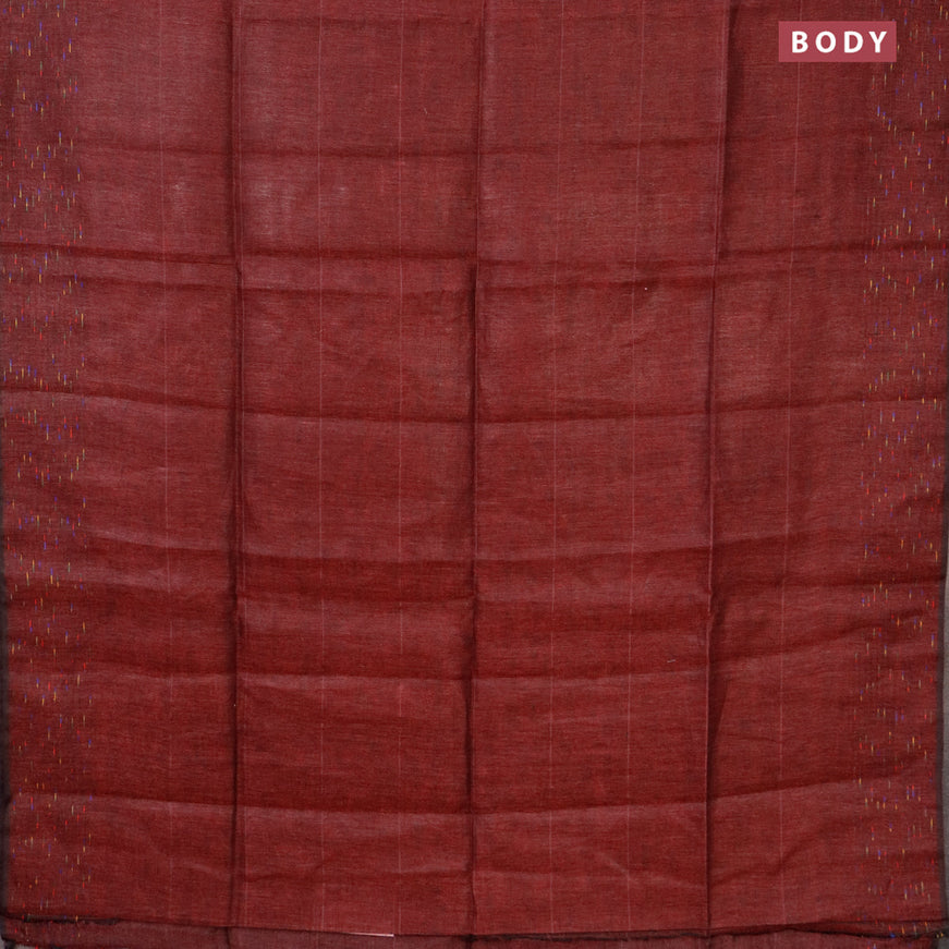 Pure linen saree maroon with plain body and thread woven border