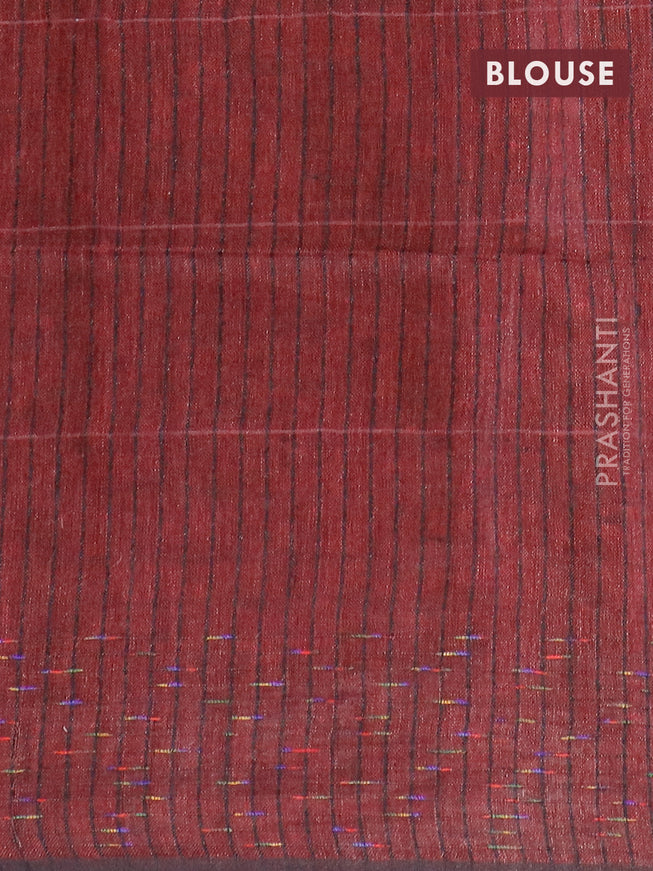 Pure linen saree maroon with plain body and thread woven border