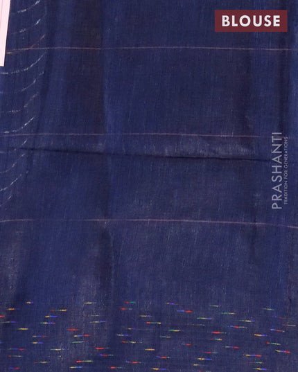 Pure linen saree navy blue with plain body and thread woven border