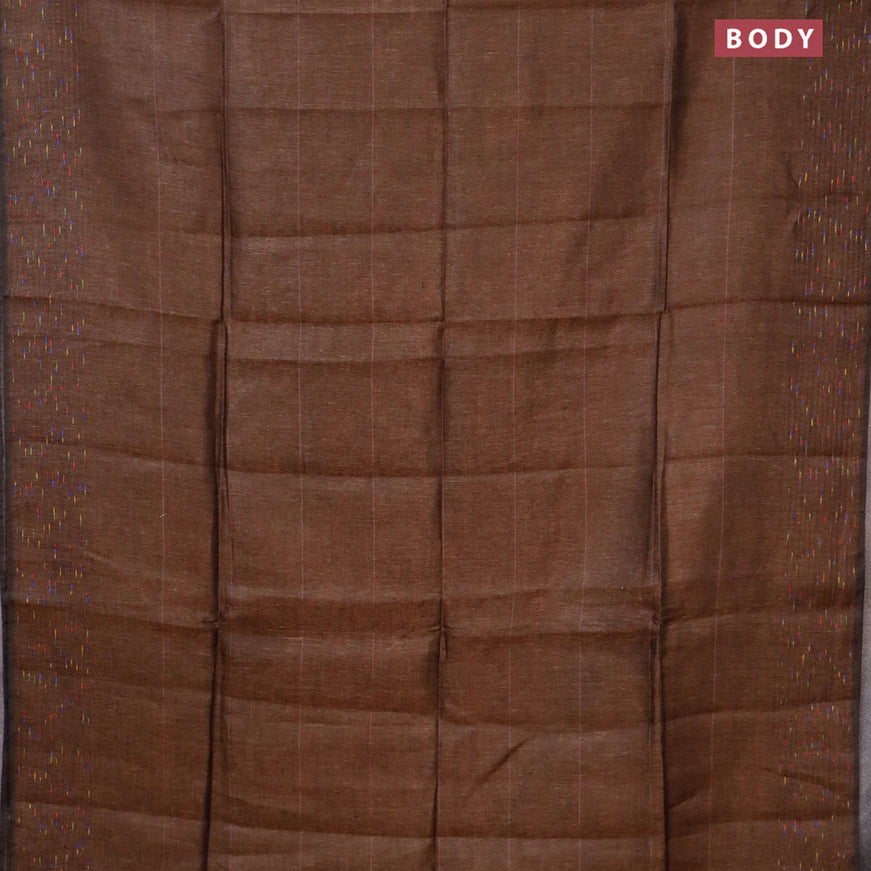Pure linen saree brown with plain body and thread woven border