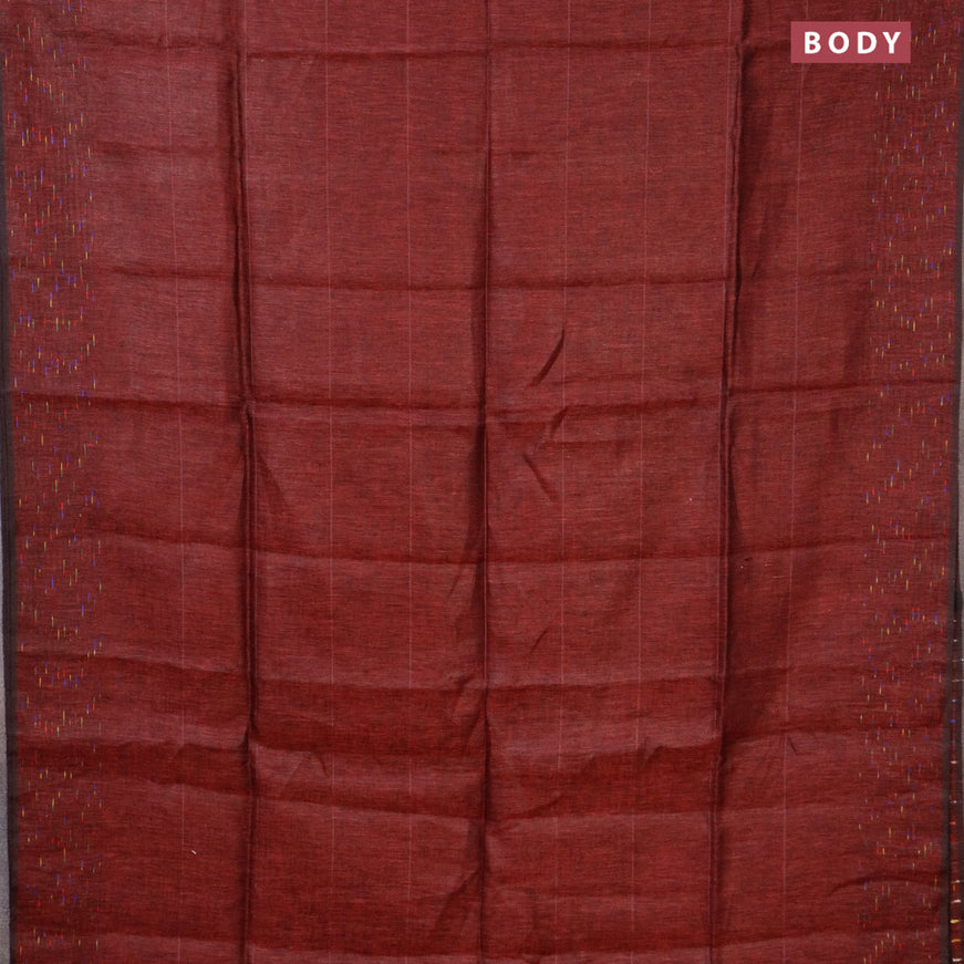 Pure linen saree deep maroon with plain body and thread woven border