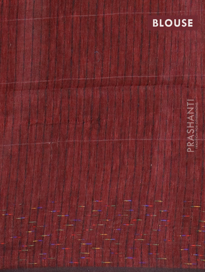 Pure linen saree deep maroon with plain body and thread woven border