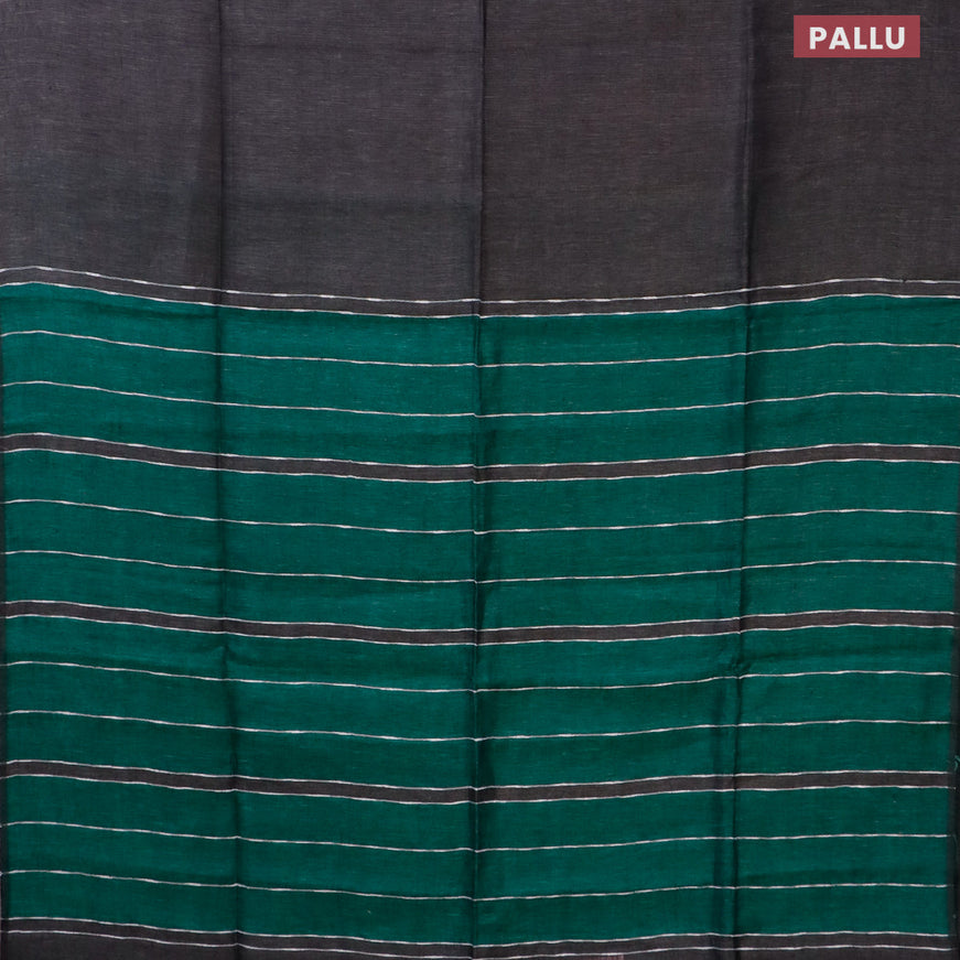 Pure linen saree elephant grey and green with plain body and piping border