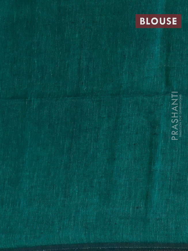 Pure linen saree elephant grey and green with plain body and piping border