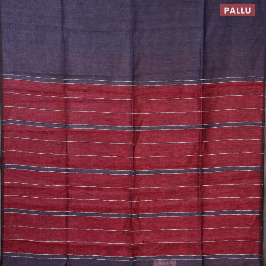 Pure linen saree grey and magenta pink with plain body and piping border