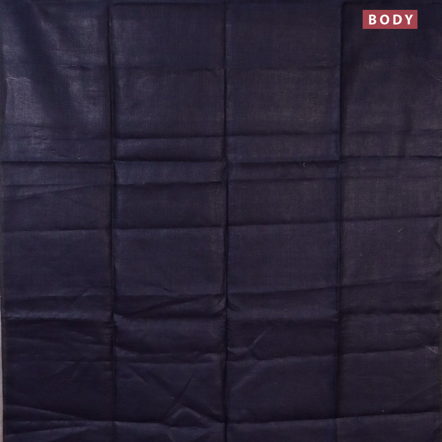 Pure linen saree navy blue and grey with plain body and piping border