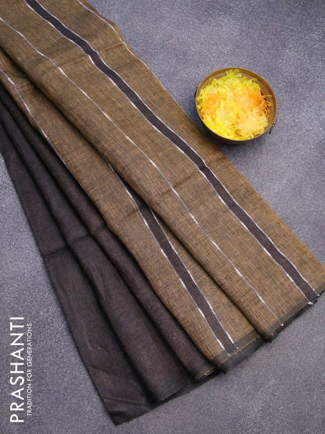 Pure linen saree dark brown shade and mustard shade with plain body and piping border