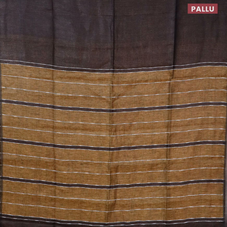 Pure linen saree dark brown shade and mustard shade with plain body and piping border