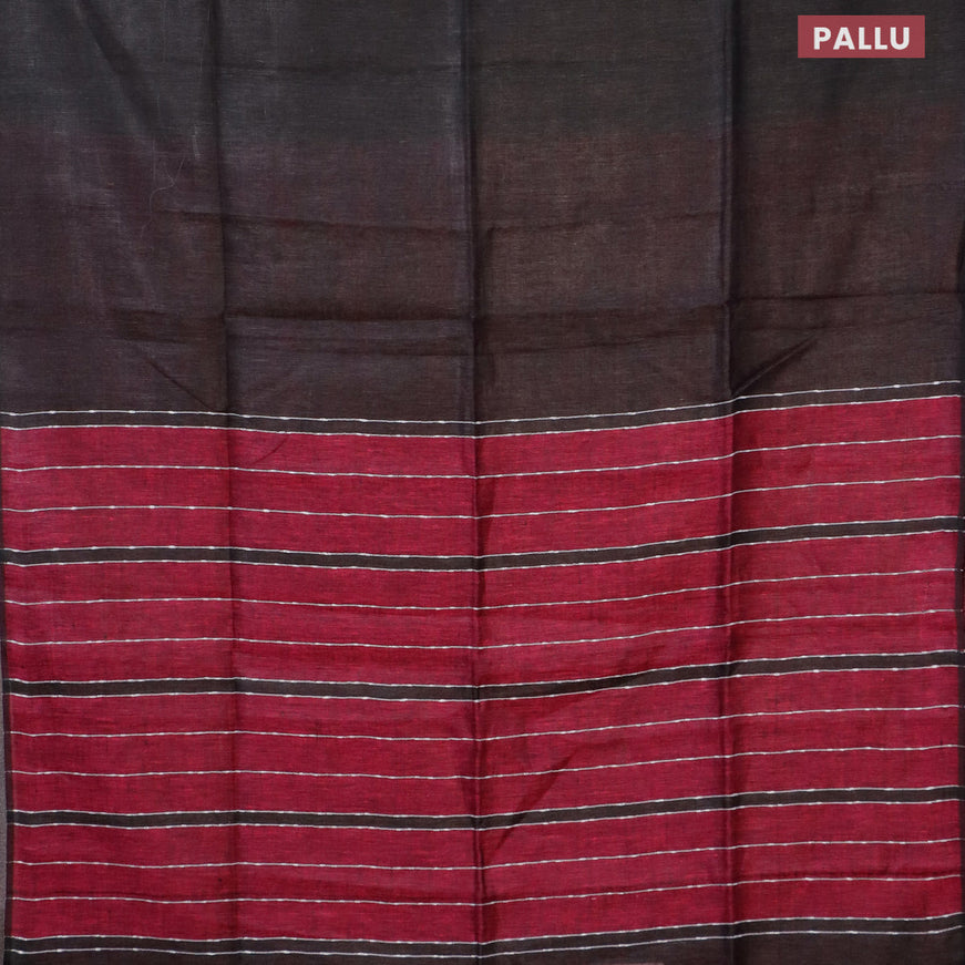 Pure linen saree elephant grey and pink with plain body and piping border