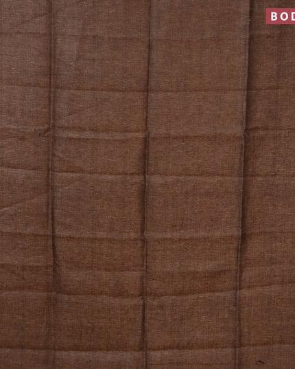 Pure linen saree pastel brown and maroon with plain body and piping border