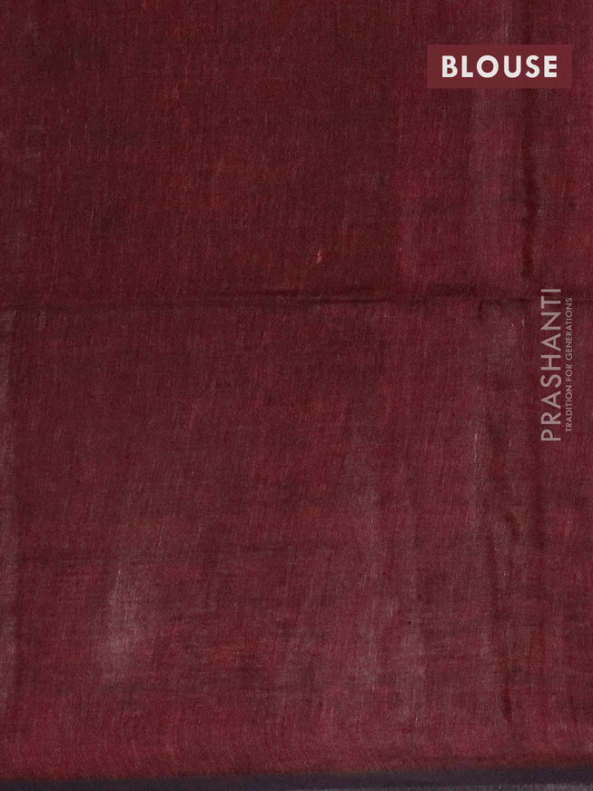 Pure linen saree beige and maroon with plain body and piping border