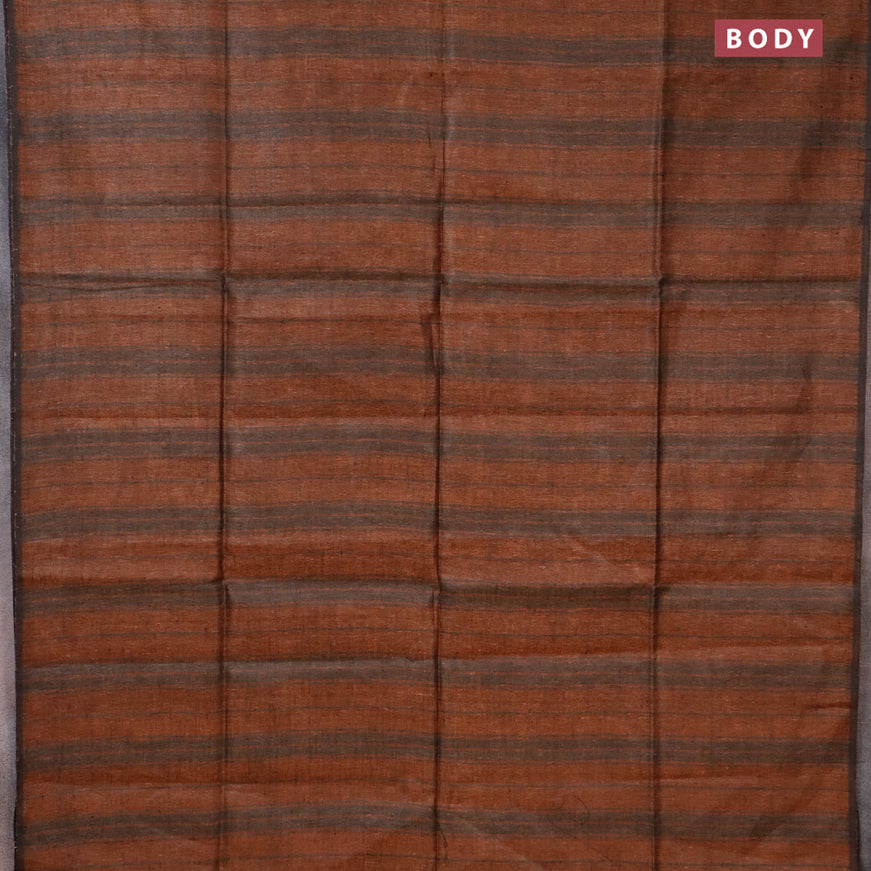 Pure linen saree pastel brown shade and rust shade with allover stripe pattern and piping border