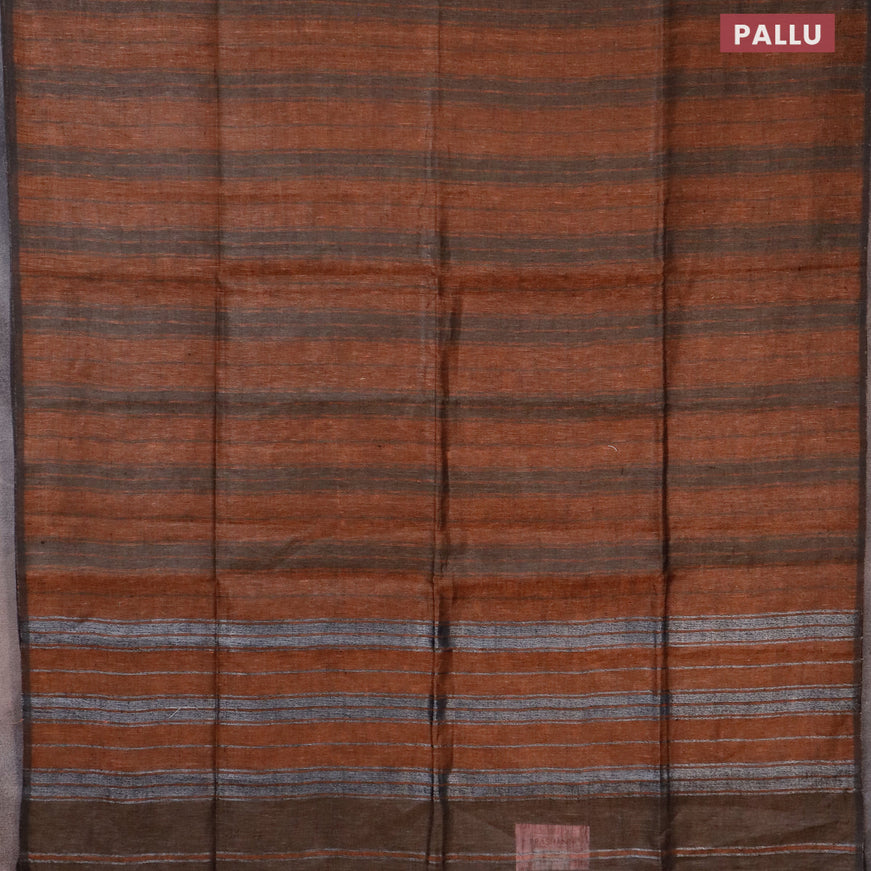 Pure linen saree pastel brown shade and rust shade with allover stripe pattern and piping border