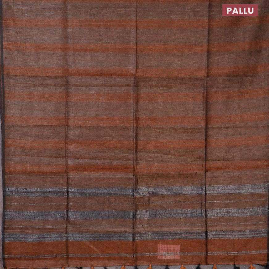 Pure linen saree rust shade and pastel brown with allover stripe pattern and piping border