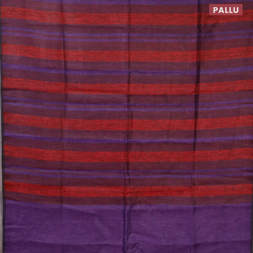 Pure linen saree multi colour and violet with allover stripe pattern and piping border
