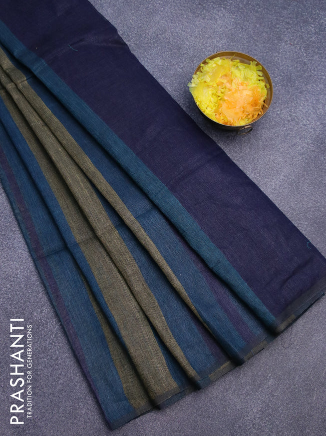 Pure linen saree multi colour and navy blue with allover stripe pattern and piping border
